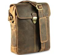 MATADOR Jakarta, borsa a tracolla da uomo, piccola in vera pelle, comoda da uomo, con molti scomparti e tracolla regolabile, adatta all'uso quotidiano, da uomo, Braun Hunter