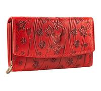 MATADOR Lima | Portafoglio da donna grande con elegante confezione regalo | Portafoglio da donna in pelle grande con protezione RFID | portafoglio in pelle di lusso da donna, Fiori rossi, Classico