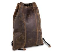 MATADOR Sacca da ginnastica da donna, in pelle, #SPARTA, elegante borsa sportiva da donna, in vera pelle, con coulisse, piccolo zaino da uomo, Braun Hunter, L, Classico