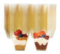 Matana - 100 Bicchierini di Plastica Monoporzione Riutilizzabili per Finger Food (60ml) - Bicchieri Trasparenti per Dolci, Contenitori Dorati per Dessert - Glitter Oro