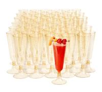 Matana - 100 Flute in Plastica con Glitter Dorati, 150ml - Calici Riutilizzabili Lavabili per Vino, Cocktail, Dessert - Bicchieri Eleganti in Plastica Rigida per Feste e Occasioni Speciali