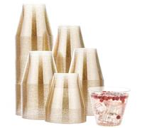 Matana - 120 Bicchieri di Plastica Rigida Lavabili con Glitter Dorati (255ml / 9oz) - Trasparenti - Bicchieri Oro di Plastica Dura Riutilizzabili per Bevande, Cocktail, Dessert, Feste