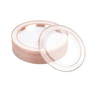Matana 20 Piatti da Dessert in Plastica Premium con Bordo in Oro Rosa, 19cm - Eleganti, Resistenti e Riutilizzabili - Matrimoni, Compleanni, Battesimi, Natale, Barbecue, Feste