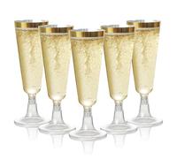 Matana - 24 Eleganti Flute da Champagne in Plastica con Bordo Dorato, 150ml - Bicchieri da Brindisi Dorati Riutilizzabili e Resistenti per Cocktail, Dessert - Matrimoni, Compleanni, Feste