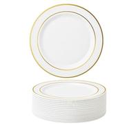 Matana 25 Piatti in Plastica Bianca Premium con Bordo Dorato, 26cm - Eleganti, Resistenti e Riutilizzabili - Matrimoni, Compleanni, Battesimi, Natale, Barbecue, Feste