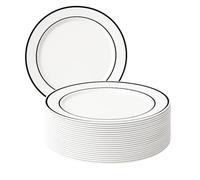 Matana 25 Piatti in Plastica Bianca Premium con Bordo Nero, 26cm - Eleganti, Resistenti e Riutilizzabili - Matrimoni, Compleanni, Battesimi, Natale, Barbecue, Feste