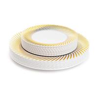 Matana 40 Piatti in Plastica Bianca Premium con Bordo Dorato - 2 Misure: 20 Grandi e 20 da Dessert - Eleganti e Riutilizzabili - Matrimoni, Compleanni, Natale, Feste