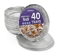 Matana 40 Teglie Alluminio Usa e Getta Rotonde con Coperchi - 23 cm / 9", 1000 ml - Vaschette per Torte, Crostate, Quiche, Pasticci, Forno, Congelatore e Air Fryer