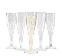 Matana - 48 Flute da Champagne in Plastica con Glitter Argento, 133ml - Bicchieri da Champagne per Matrimoni, Compleanni, Natale e Feste - Eleganti, Resistenti e Riutilizzabili