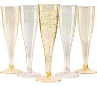 Matana - 48 Flute da Champagne in Plastica con Glitter Oro e Argento, 133ml - Bicchieri da Champagne per Matrimoni, Compleanni, Natale e Feste - Eleganti, Resistenti e Riutilizzabili