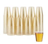 Matana - 60 Bicchieri da Shot in Plastica Rigida con Glitter Dorati, 30ml - Resistenti e Riutilizzabili - Bicchierini per Degustazioni - Compleanni, Matrimoni, Natale, Barbecue, Halloween