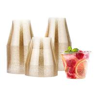 Matana - 60 Bicchieri di Plastica Rigida Trasparente con Glitter Oro (270ml / 9oz) - Bicchieri da Festa - Resistenti e Riutilizzabili - Matrimoni, Compleanni, Natale, Feste