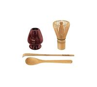Matcha frusta set kit - Bamboo Tea Whisk (Chasen) + Hooked Bamboo cucchiaio di bambù + cucchiaino + frusta Holder (Kuse Naoshi). Confezione di 4 articoli Set - Deep Red w/Black