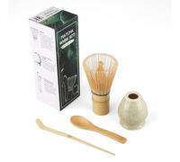 Matcha kit 4 Pezzi, Set da tè giapponese Matcha, Fouet Bambù, Cucchiaio in Bambù, Paletta, Portafrusta, Kit per cerimonia fatto a mano (Beige)