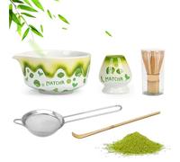 Matcha Kit 5 Pezzi, Elegante Matcha Set Verde, macha tea kit per Amanti del Matcha, Matcha Set con Supporto per Spazzole, Setaccio, Cucchiaio e Ciotola