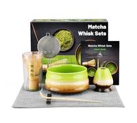 Matcha Kit Japanese Tea Set(7 pezzi), Frusta matcha, Paletta tradizionale, Ciotola per matcha, Supporto per frusta in ceramica, Ottimo regalo per amici e colleghi -Cambio verde