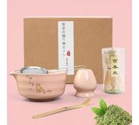 Matcha Kit Rosa,5 pezzi Matcha Tea Kit Set Completo con Frusta Matcha in Bambù Cucchiaio Ciotola e Supporto per Frusta,Setaccio in Acciaio Inossidabile,Amanti del Matcha
