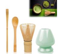 Matcha kit - Set matcha - Frusta matcha 4 pezzi - include cucchiaio per matcha e supporto in ceramica - ideale per preparazione matcha e cerimonie del tè - colore ciano