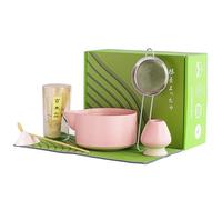 Matcha Set,7 pezzi Matcha kit Include un Frusta Matcha in Bambù,Ciotola Matcha con beccuccio,Scoop, Portafrusta,Setaccio per il Tè Matcha,Porta fruste Matcha Set Regalo (Rosa)