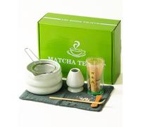 Matcha Set, 7 pezzi matcha kit, Matcha Whisk,ciotola Matcha,ciotola con beccuccio,frusta in bambù, supporto per frusta, in ceramica, colino, strofinaccio, perfetto per gli amanti del matcha