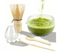 Matcha Set da 5 pezzi, Chasen, cucchiaio, ciotola in vetro con beccuccio, porta scopa e cucchiaino, set di frusta per matcha, set per la cerimonia del tè giapponese, per principianti di matcha, vetro