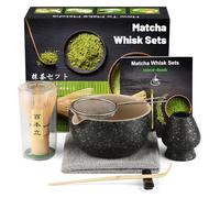 Matcha Set da 7 pezzi, Matcha Broom, Macha Tea Set with Matcha Spoon, Whisk Holder, Matcha Scopa, Shovel, Strainer, Matcha Accessories Traditional Japanese Tea Ceremony Best Gift, Nero