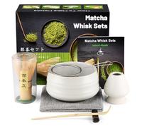 matcha Set da 7 pezzi per il tè matcha con cucchiaio, whisk holder, scopa, spadella, filigrana, accessori tradizionali del cerimonia giapponese di tè, regalo migliore, bianco