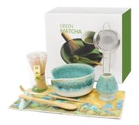Matcha Set da 8 pezzi, set da tè Matcha con accessori per la partita tradizionale, Matcha Bowl con beccuccio, scopa matcha, setaccio per matcha, cucchiaio per matcha e altro ancora, set di scope per