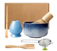 Matcha - Set da tè giapponese, 6 pezzi Matcha, set di fruste per matcha, set completo con ciotola per matcha, frusta in polvere, cucchiaio per matcha, porta scopa (Kiln Blue)