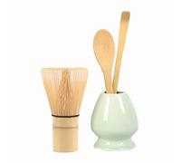 Matcha Set di 4 pezzi, Matcha Kit, set di frusta matcha in bambù, accessori per matcha con cucchiaio matcha e supporto in ceramica, ideale per la preparazione e le cerimonie del tè