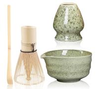 Matcha Set di 4 scope matcha, set da tè matcha, ciotola per matcha, ciotola per matcha, ciotola con beccuccio e frusta e pala per matcha, whisk, kit per matcha in ceramica (verde)