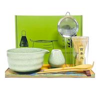 Matcha Set di 8 Pezzi,Accessori per Matcha,Cucchiaio in legno,asciugamani da tè,Ciotola con Beccuccio,Setaccia,Supporto per Chashaku,Chashaku,Supporto in ciotola di bambù,Adatto a chi ama bere tè (A)