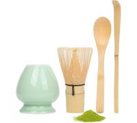 Matcha Set di 8 scope Matcha, ciotola per matcha, ciotola per matcha con beccuccio, whisky in bambù, pala, colino, supporto per matcha, set di accessori con asciugamano da tè (4, verde chiaro)