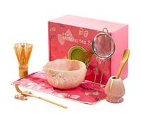 Matcha - Set di 8 scope tradizionali per matcha, con scopa in bambù, ciotola, colino e accessori, perfetto per gli amanti del matcha (rosa)