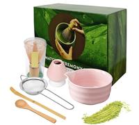 Matcha Set di scope Matcha - 6 pezzi Matcha Tea Tet con scopa, ciotola e cucchiaio - Ceremoniale Matcha Utensili per la casa e l'ufficio (rosa)