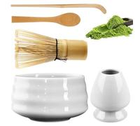 Matcha, set di scope matcha, con frusta matcha, porta scopa, ciotola matcha, ciotola in ceramica, 2 cucchiaini, accessori giapponesi per la cerimonia matcha, set perfetto per la preparazione, bianco
