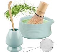Matcha, set di scope matcha, con frusta per matcha, porta scopa, ciotola per matcha, ciotola in ceramica, cucchiaino, colino matcha, accessori giapponesi per la cerimonia matcha