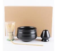 Matcha Set di scope per matcha, per matcha, ciotola per matcha, cucchiaio per chase e matcha, accessori per la cerimonia del tè, set da tè matcha (nero)
