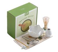 Matcha Set per principianti, 7 utensili per cerimonia di tè, ciotola per matcha, frusta, supporto per whisk, pala, colino da tè, scoopsto, canovaccio, ceramica, ca. 900 g, meditazione, yoga, ufficio