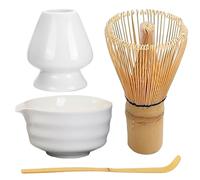 Matcha Whisk Set Ceramic Ceramic Matcha Whisk Set riutilizzabile Elegante Kit Include una ciotola con beccuccio, supporto, bambù e scoop di bambù per amanti del tè, bianco ...