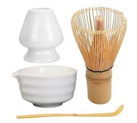 Matcha Whisk Set Ceramic Ceramic Matcha Whisk Set riutilizzabile Kit elegante include ciotola con beccuccio, supporto, bambù e scoop di bambù per amanti del tè, bianco