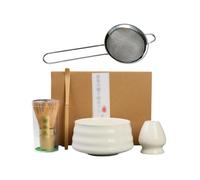 Matcha Whisk Set, Matcha Bowl with Spout, Matcha Whisk and Holder, Bamboo Matcha Scoop and Stainless Sifter - 5 Pcs Jade Green Matcha Kit for Matcha