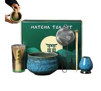 Matcha Whisk Set, Matcha Kit, 5-Piece Maker Tools, Ceramic Bowl and Bamboo Whip, Traditional Accessories for Home Tea Preparation, Family Gatherings, Daily Use, Natural Finish