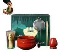 Matcha Whisk Set, Matcha Kit, 5-Piece Maker Tools, Ceramic Bowl and Bamboo Whip, Traditional Accessories for Home Tea Preparation, Family Gatherings, Daily Use, Natural Finish