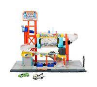 Matchbox - Autolavaggio Cyclone, Set con Pista, Auto da Corsa e carro Attrezzi Inclusi, Tunnel di Lavaggio Rotante, Officina Meccanica e parcheggio, Giocattolo per Bambini, 3+ Anni, JGB68