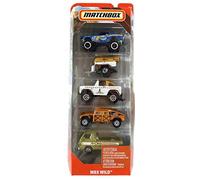 Matchbox Confezione da 5 MBX Wild 2019 (Mustang Mudstanger Custom 1968, Trailer Trawler, Ford Bronco 4x4 del 1972, Humvee, pickup Dodge A100 del 1966)