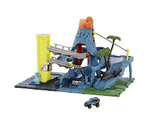 Matchbox - Fuga dal Vulcano Playset, include 1 veicolo Matchbox, funzioni, luci e suoni del vulcano che erutta attivabili con le macchinine, Giocattolo per Bambini 3+ Anni, HHW21