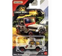 Matchbox Jurassic World Rebirth Jeep Wrangler (# 18) [Tan & Rosso] 1:64 Scala Diecast veicolo giocattolo