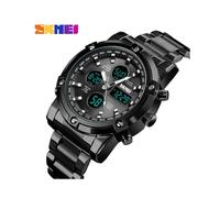 (Matches the image, Silvery&silvery) Fashion Watch Trend Multi-functional Three Time Large Dial Business Men's Electronic Steel Band