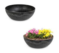 matches21 Ciotola XXL per Piante Resistente alle Intemperie da 45 cm per Uso Esterno - 2 Ciotole Decorative Grandi in Marmo Nero come Vasi per Fiori - Grandi Ciotoline da Giardino per Fiori, Bonsai o